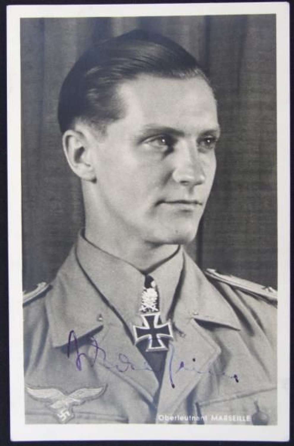 Luftwaffe Ace Hans- Joachim Marseille Autographed Hoffmann Postcard