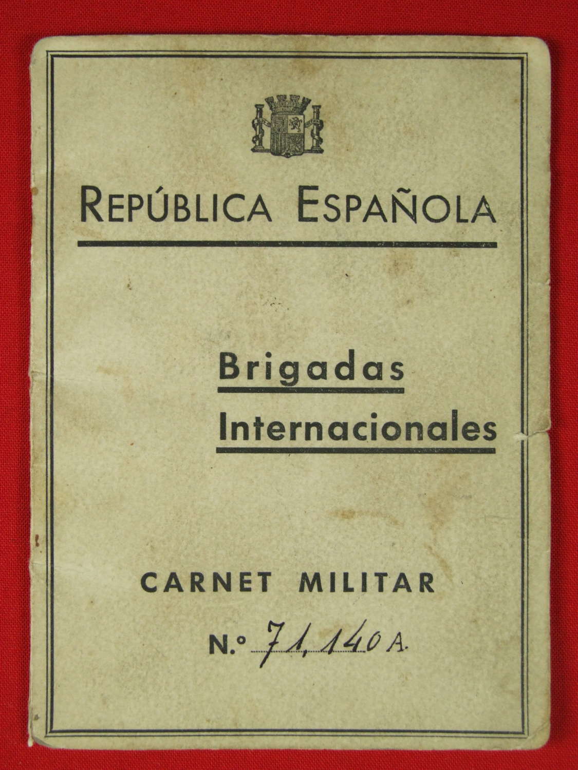 Carnet Militar To a Member of the British International Brigade