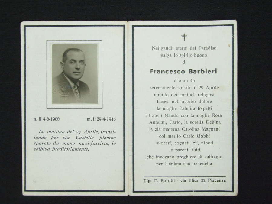 Italian Partisan Death Card
