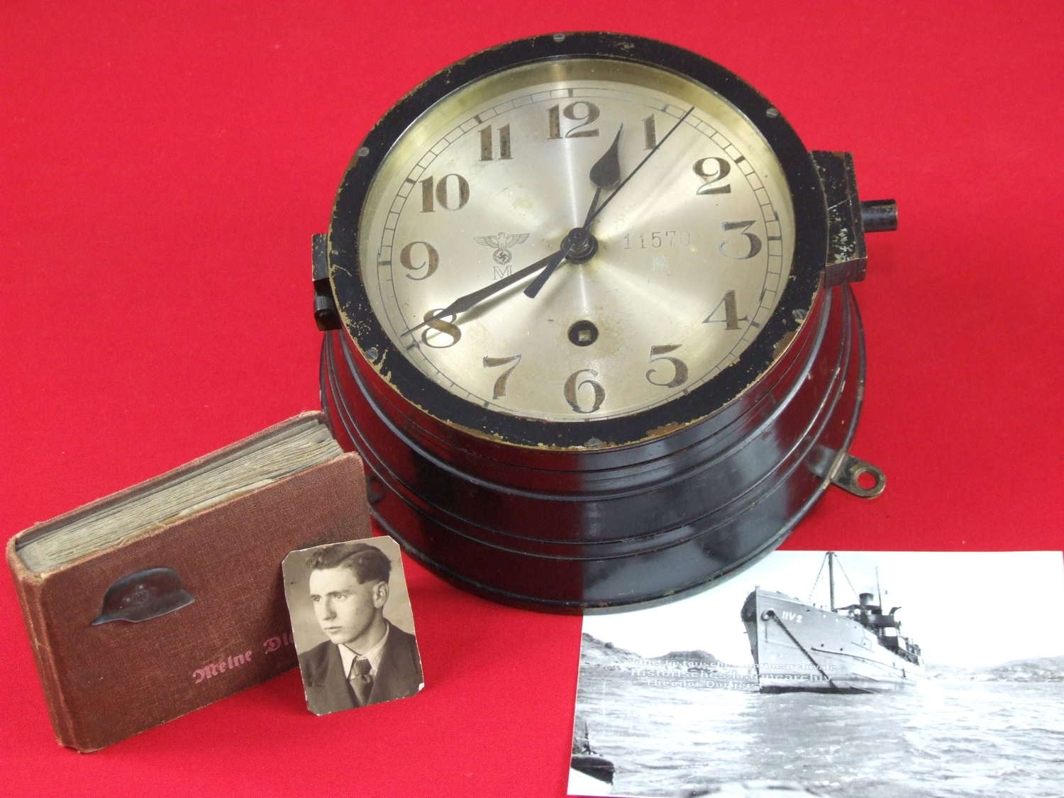 Kriegsmarine Bulkhead Clock + Photo Album & History