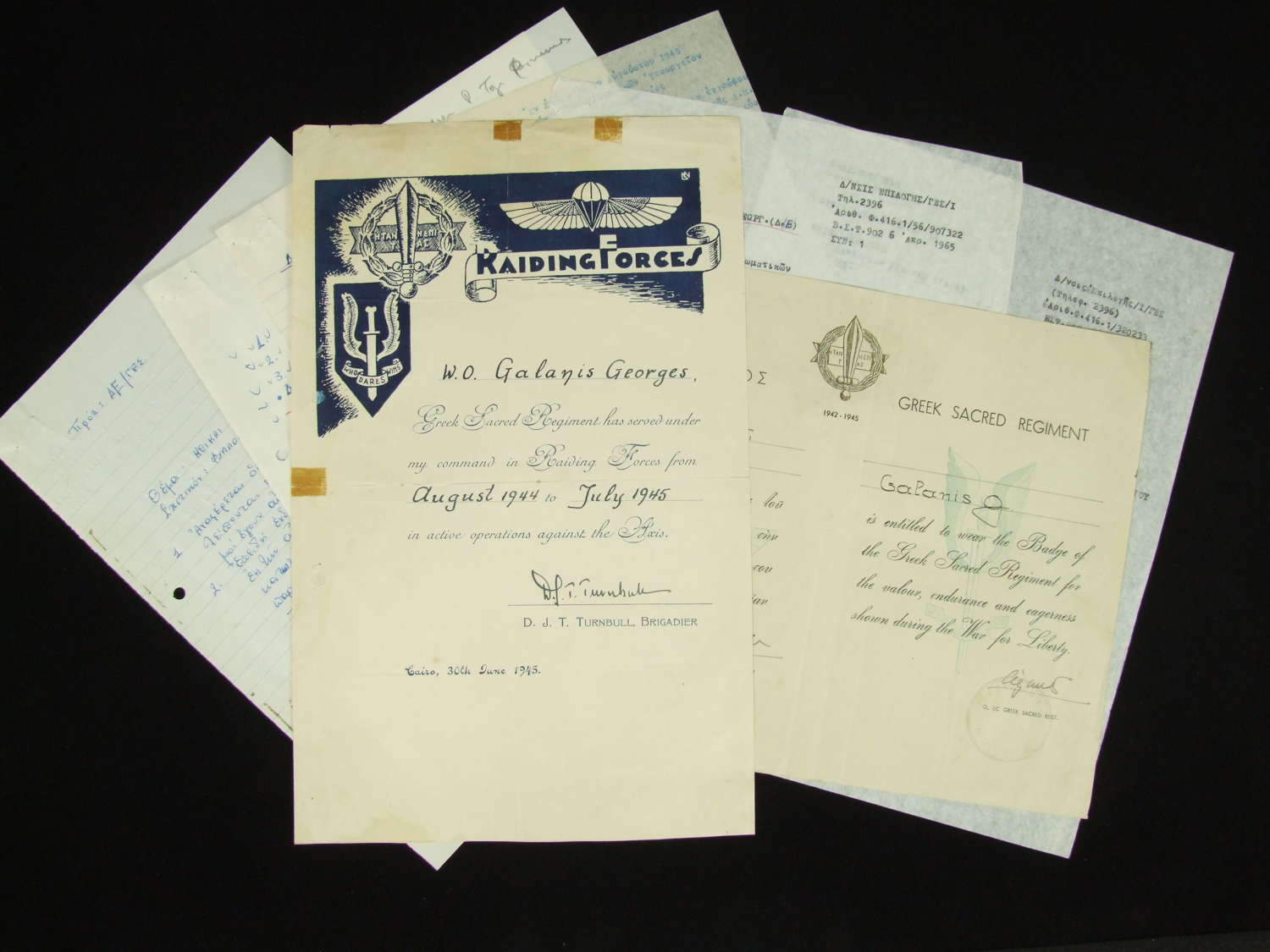 A Collection of Paperwork to the Greek Sacred Squadron (SAS)