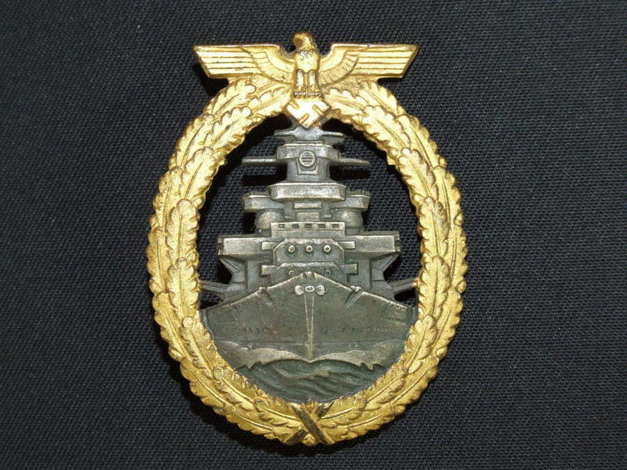 Kriegsmarine War Fleet badge in Tombak