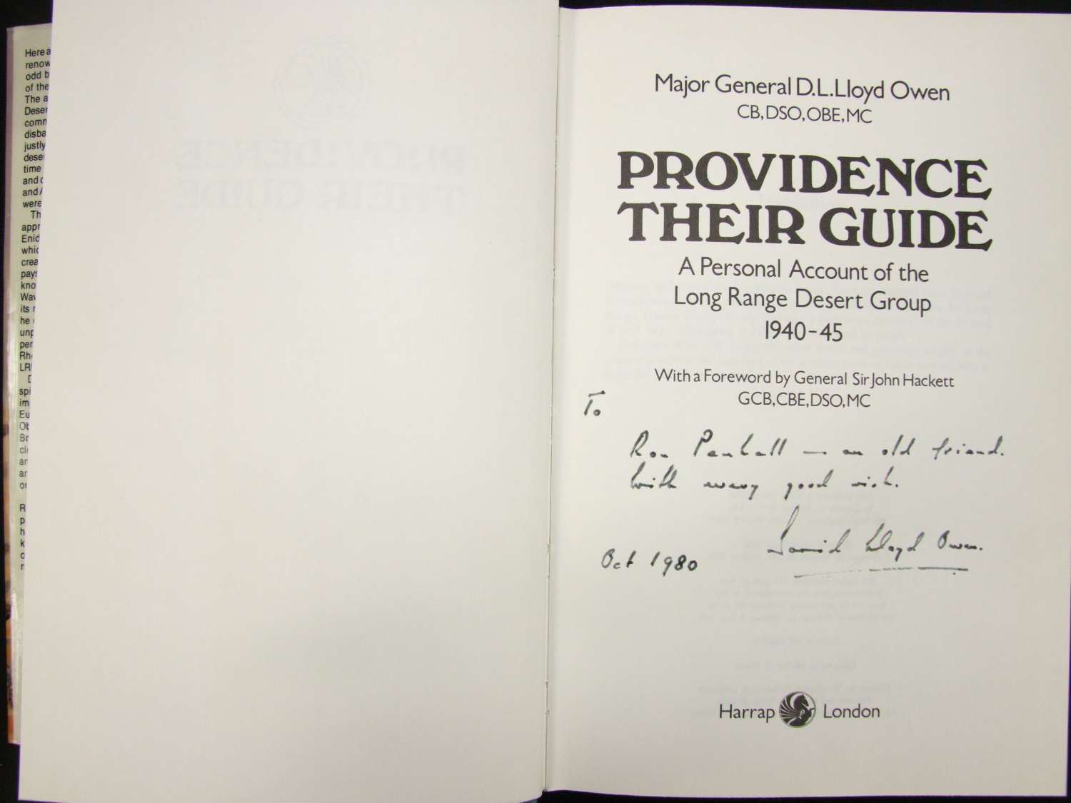 Providence Their Guide the LRDG with Signed Dedication by Author.