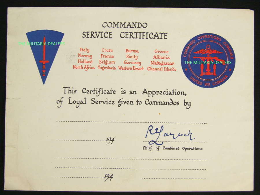 An Original and unissued Commando Service Certificate
