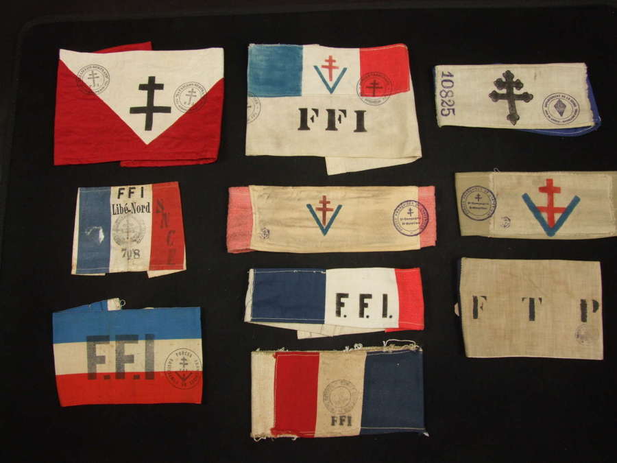A Collection of 10 Original French Resistance Brassards