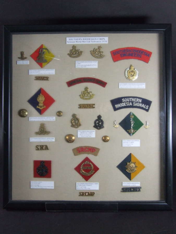 Framed Display of Post War Southern Rhodesian Badges