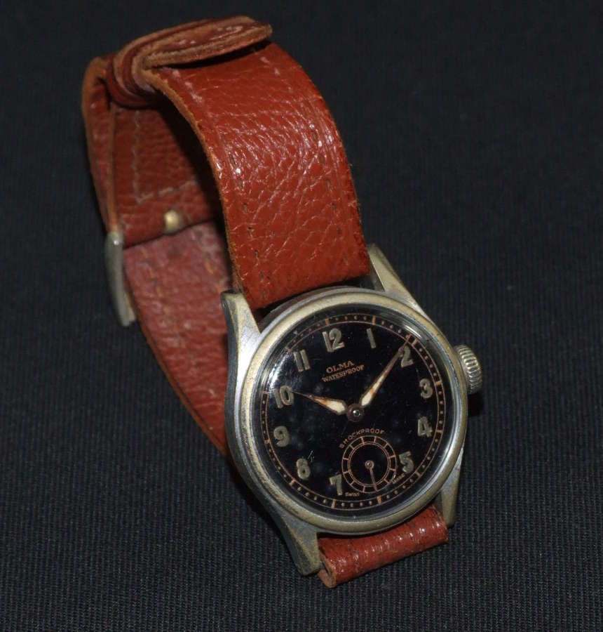 A WW2 German Army Waterproof Wristwatch by Olma