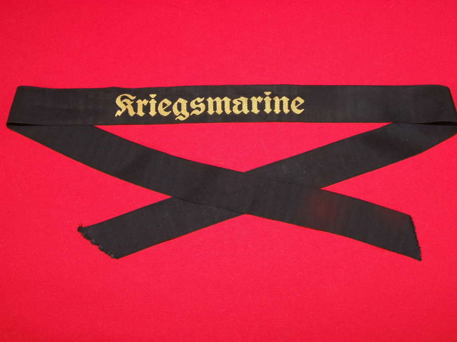 Kriegsmarine Cap Ribbon with Bright Cellion Thread Lettering