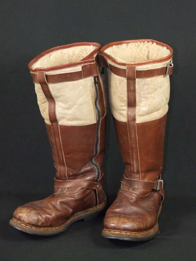 Late War Luftwaffe Flying Boots in Variant Brown Leather and Sheepskin