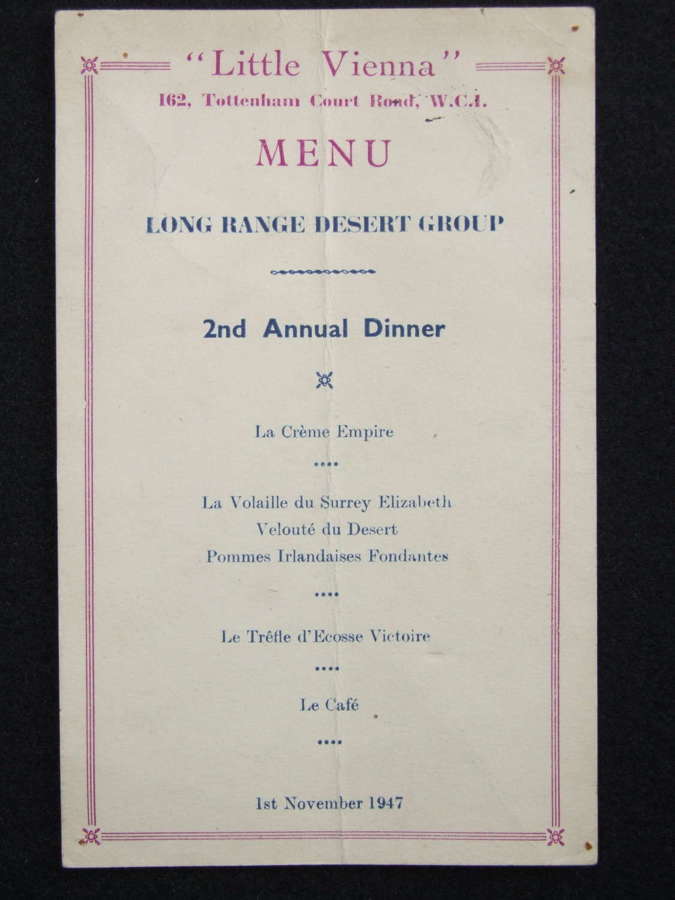 Long Range Desert Group Reunion Dinner Menu with 13 LRDG Signatures