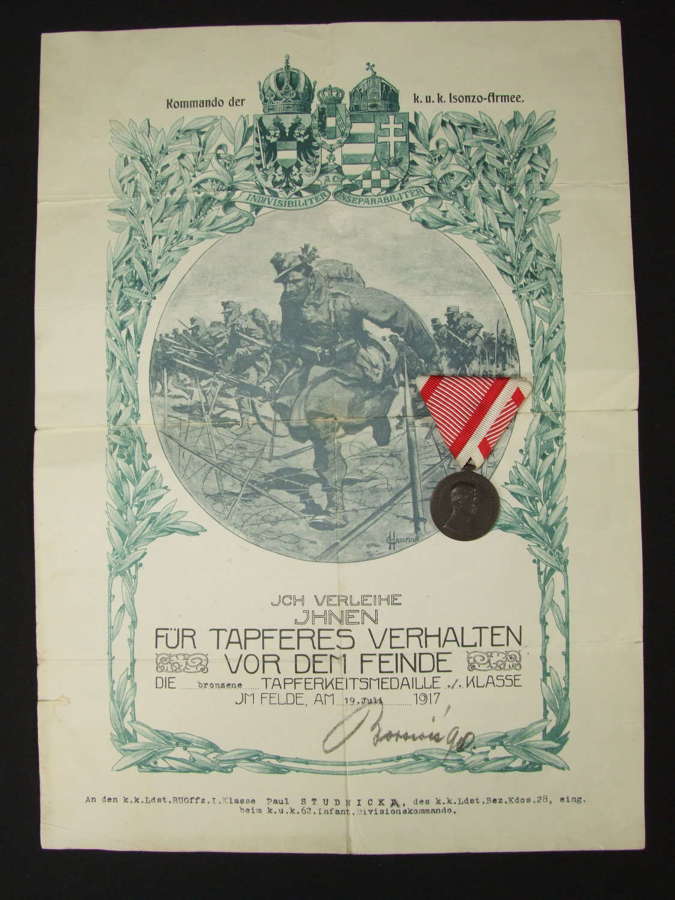 WW1 Austro-Hungarian Bravery Medal with rare Award Document.