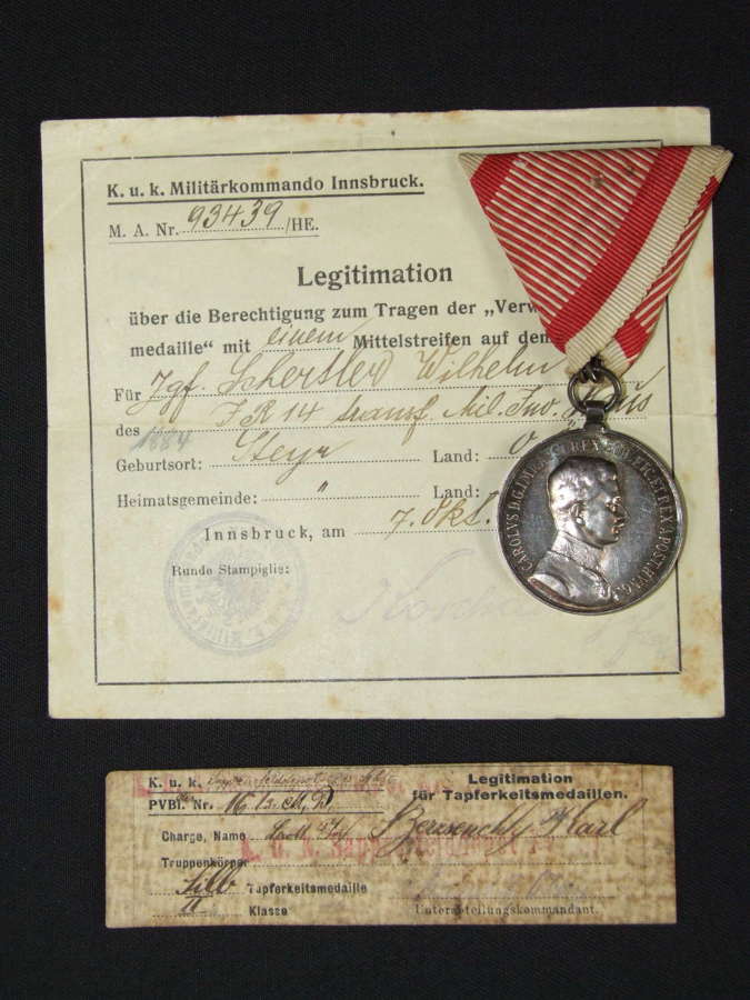 WW1 Austro-Hungarian Bravery Medal in Silver with Document