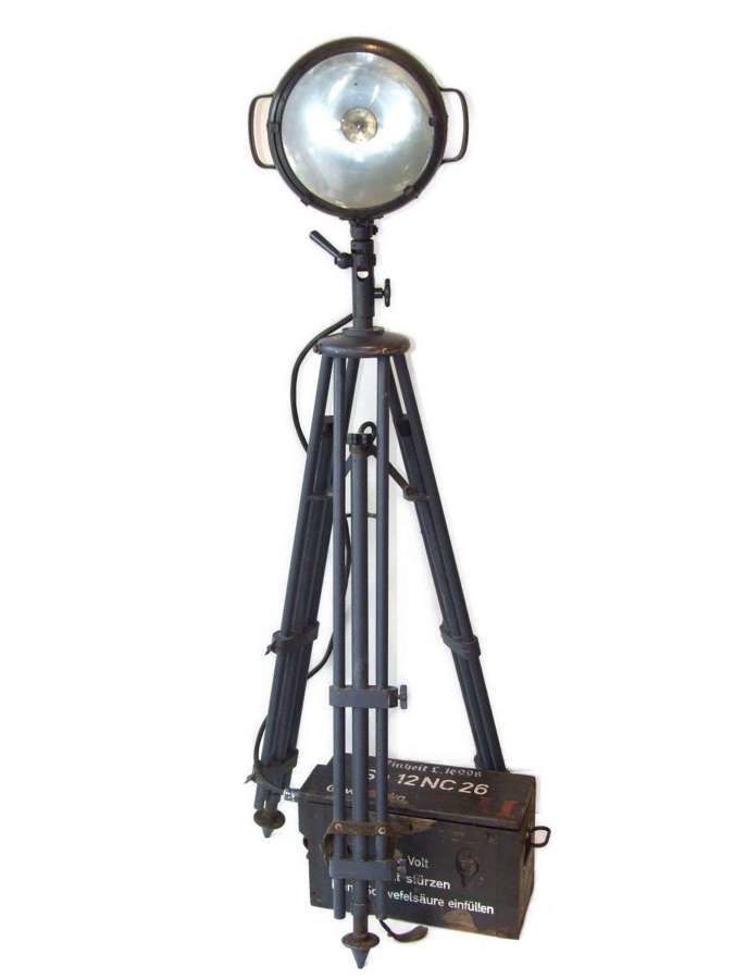 German Hand Operated Searchlight, Tripod and Battery Box. St.Lo Unit
