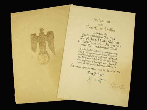 Original Grand Admiral Karl Donitz  Signature on Promotion Document.