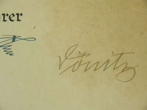 Original Grand Admiral Karl Donitz Signature on Promotion Document.