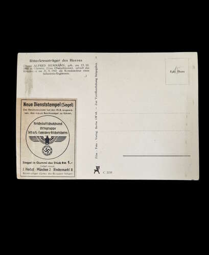 Ritterkreuzträger Postcard of Oberst Alfred Hemmann