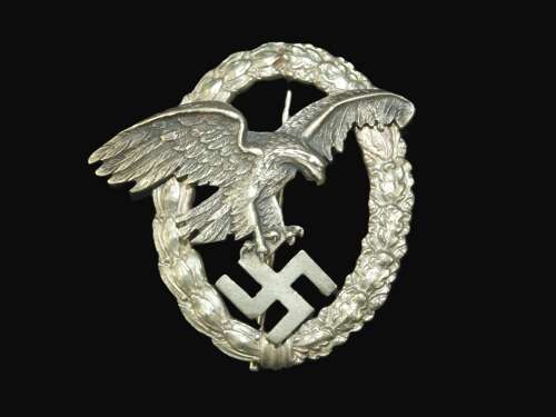 Junker J1 Luftwaffe Observer's Badge in Nickel Silver. Thin Wreath.