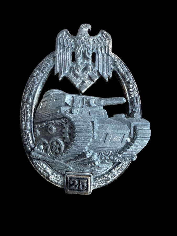 Published perhaps unique 25 Panzer Assault Badge. "Semihollow Juncker Riveted Number Box"
